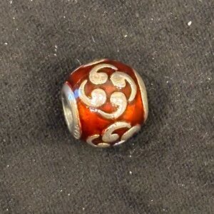 Pandora 925 Silver-Tone red Enamel Filigree Bead for Women and Pandora